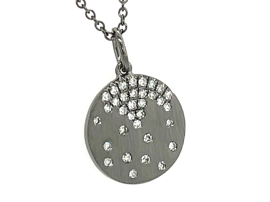 DIAMOND FLUSH SET DISC PENDANT, 18"/16", SATIN FINISH, 14K BLACK FINISH (N)