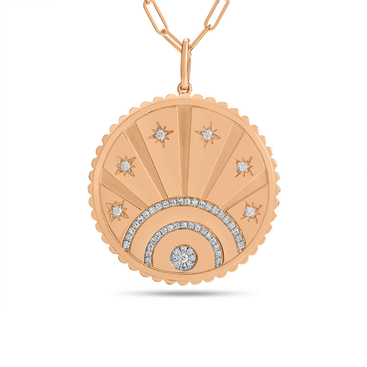 Diamond Sunray & Star 29mm Medallion Necklace