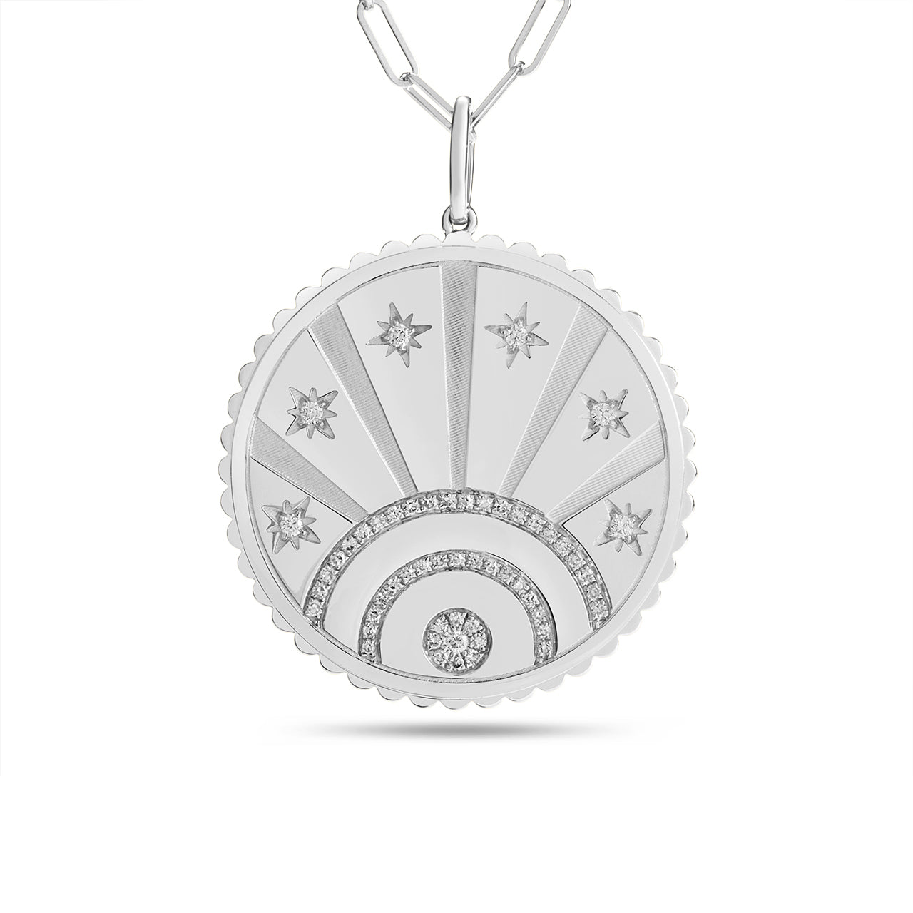 Diamond Sunray & Star 29mm Medallion Necklace