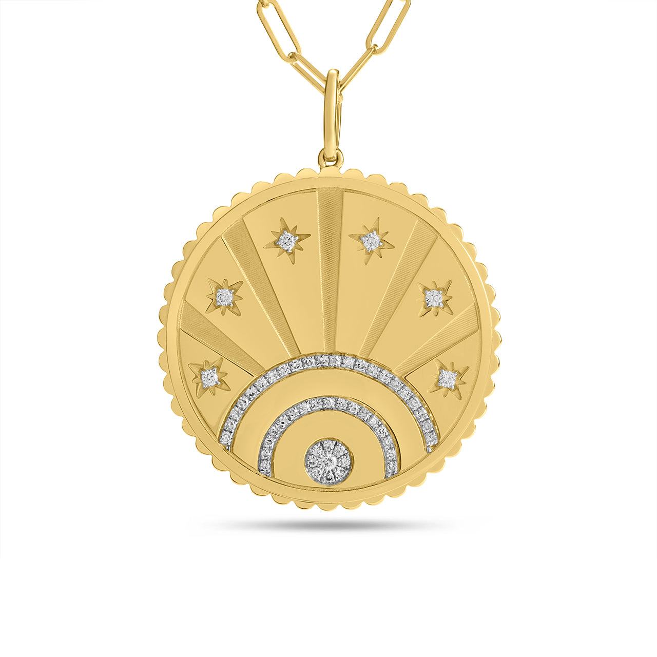 Diamond Sunray & Star 29mm Medallion Necklace