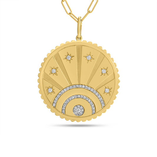 Diamond Sunray & Star 29mm Medallion Necklace