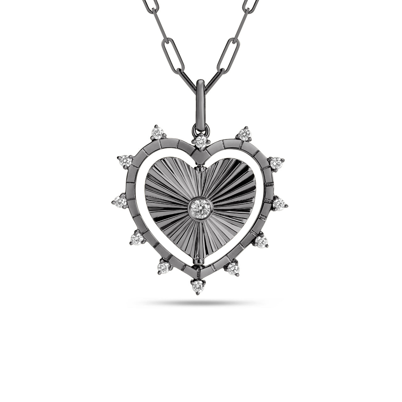 Diamond Heart Flip Medallion Necklace