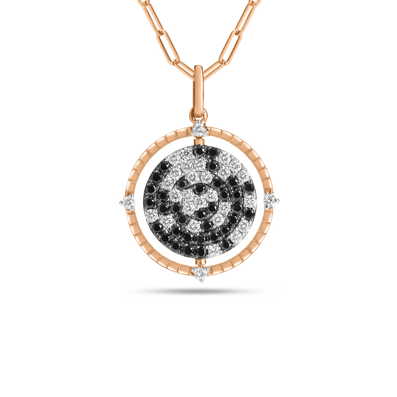 Black & White Diamond Scatter Flip Medallion Necklace