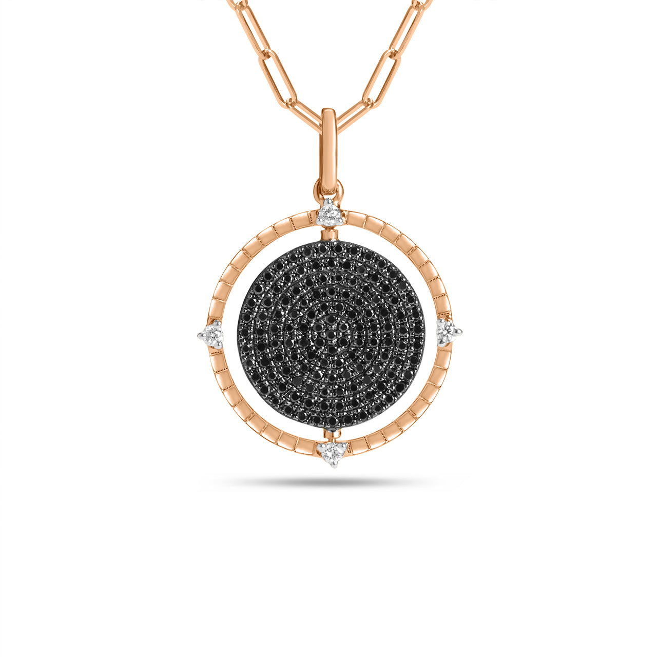 Black & White Diamond Scatter Flip Medallion Necklace