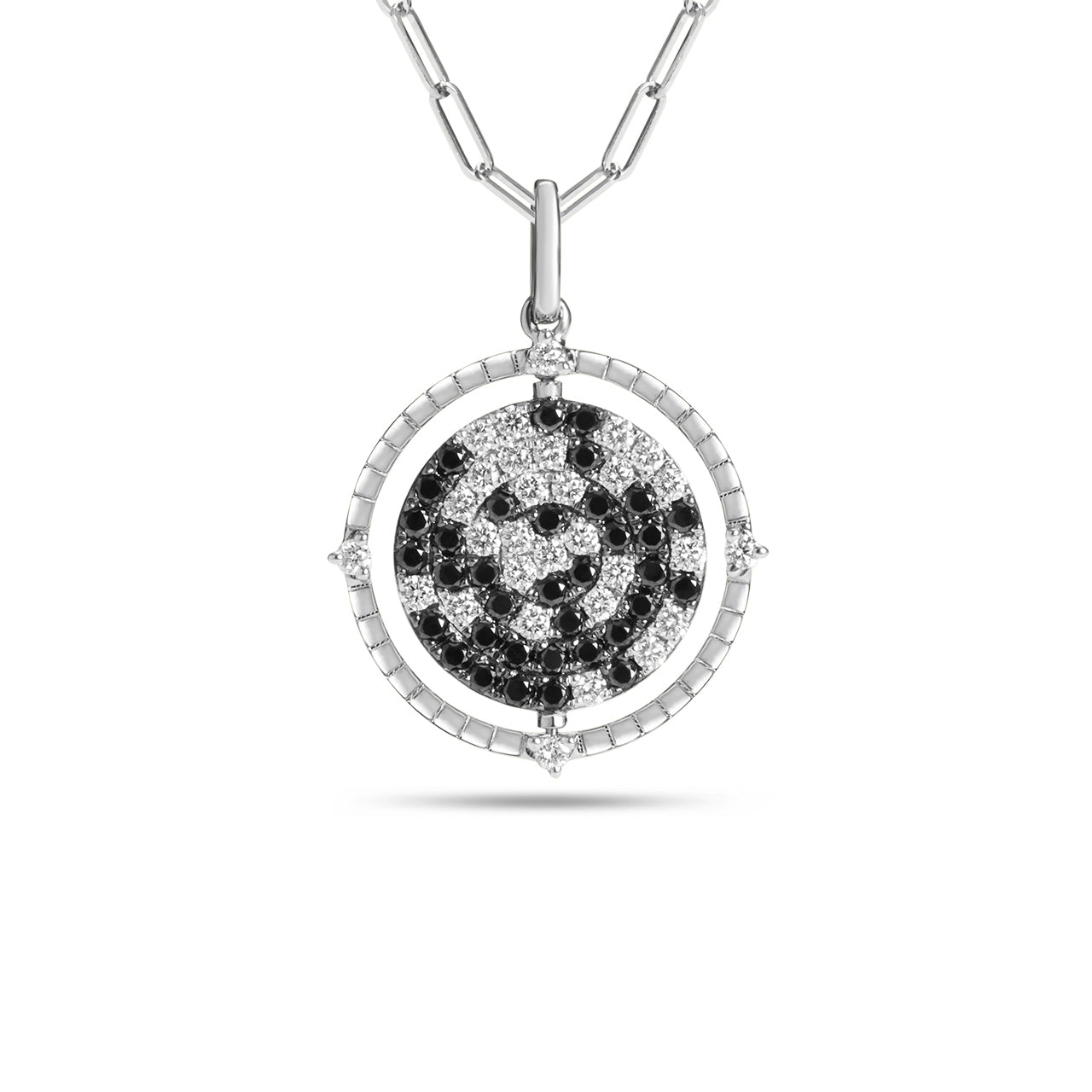 Black & White Diamond Scatter Flip Medallion Necklace