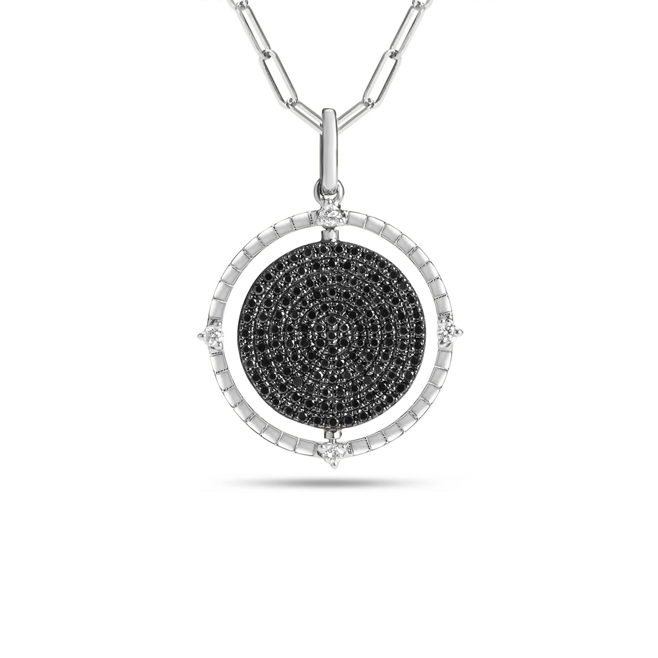 Black & White Diamond Scatter Flip Medallion Necklace