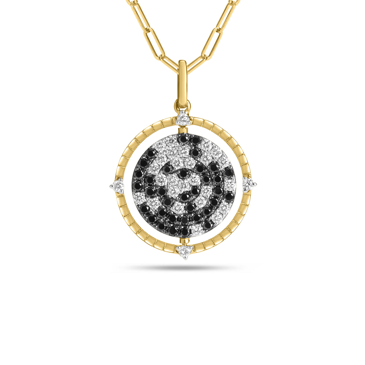 Black & White Diamond Scatter Flip Medallion Necklace