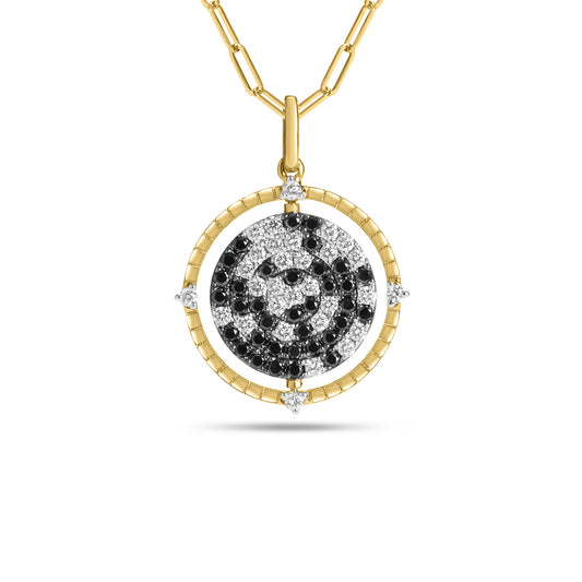 Black & White Diamond Scatter Flip Medallion Necklace