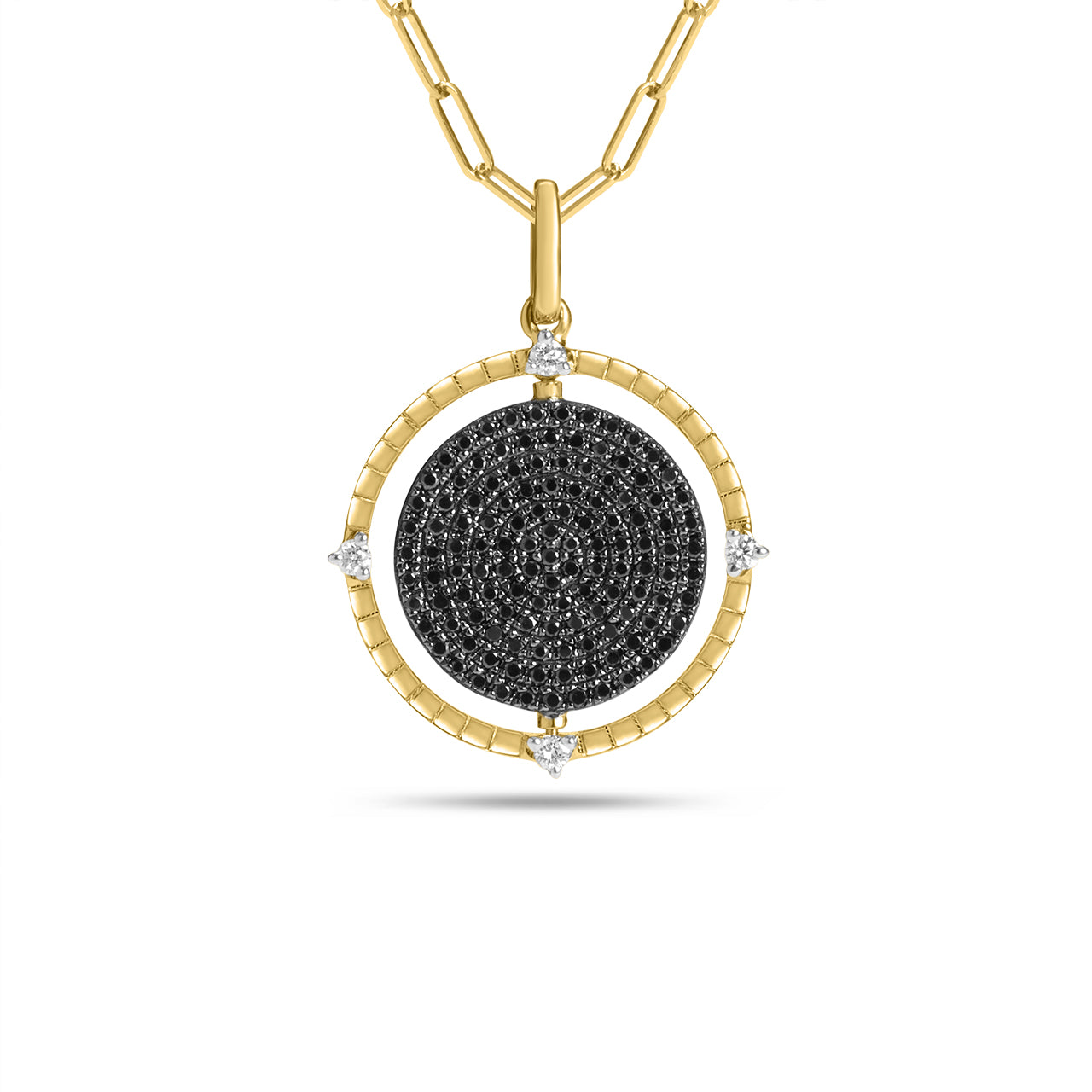Black & White Diamond Scatter Flip Medallion Necklace