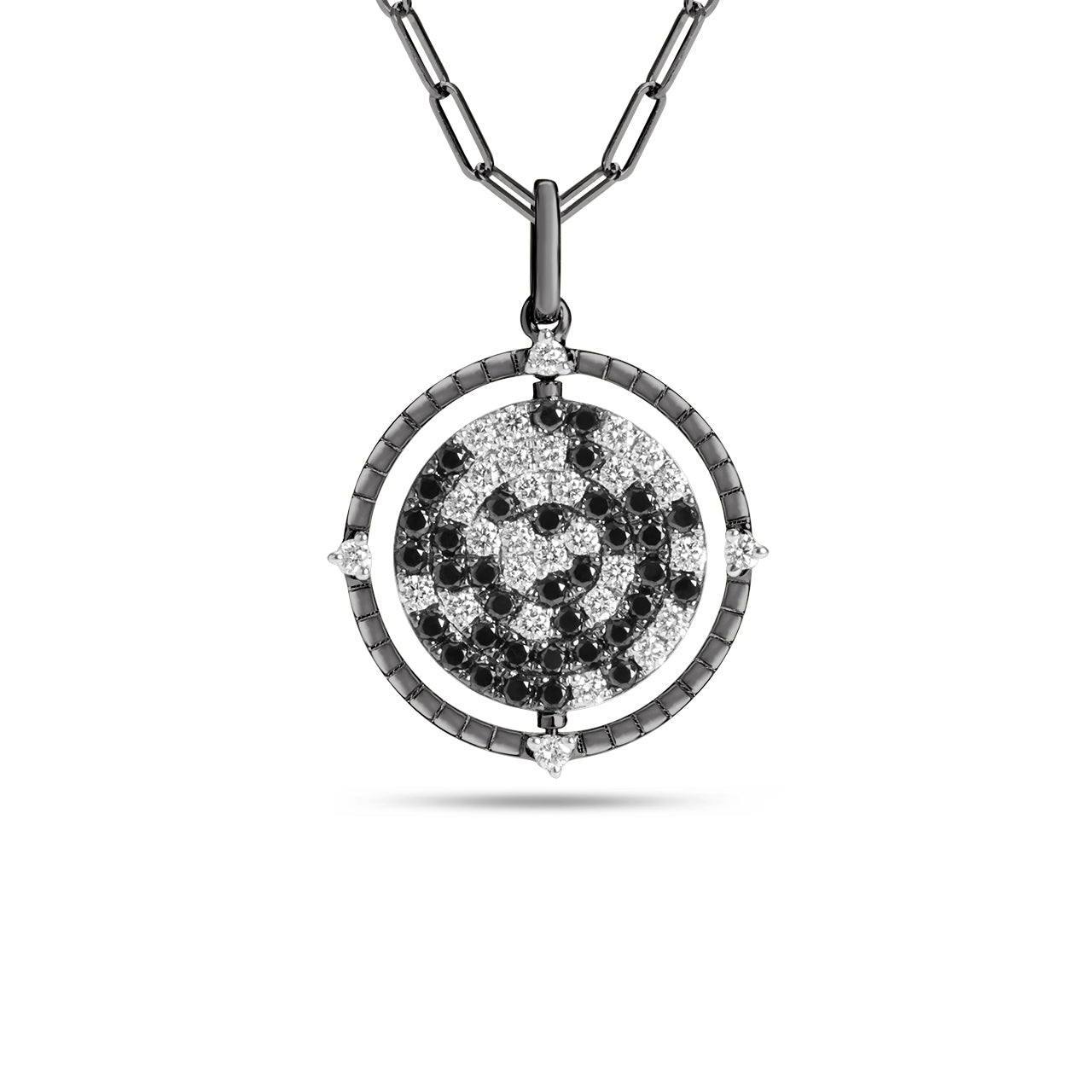 Black & White Diamond Scatter Flip Medallion Necklace