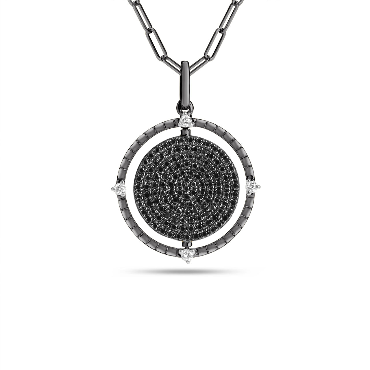 Black & White Diamond Scatter Flip Medallion Necklace