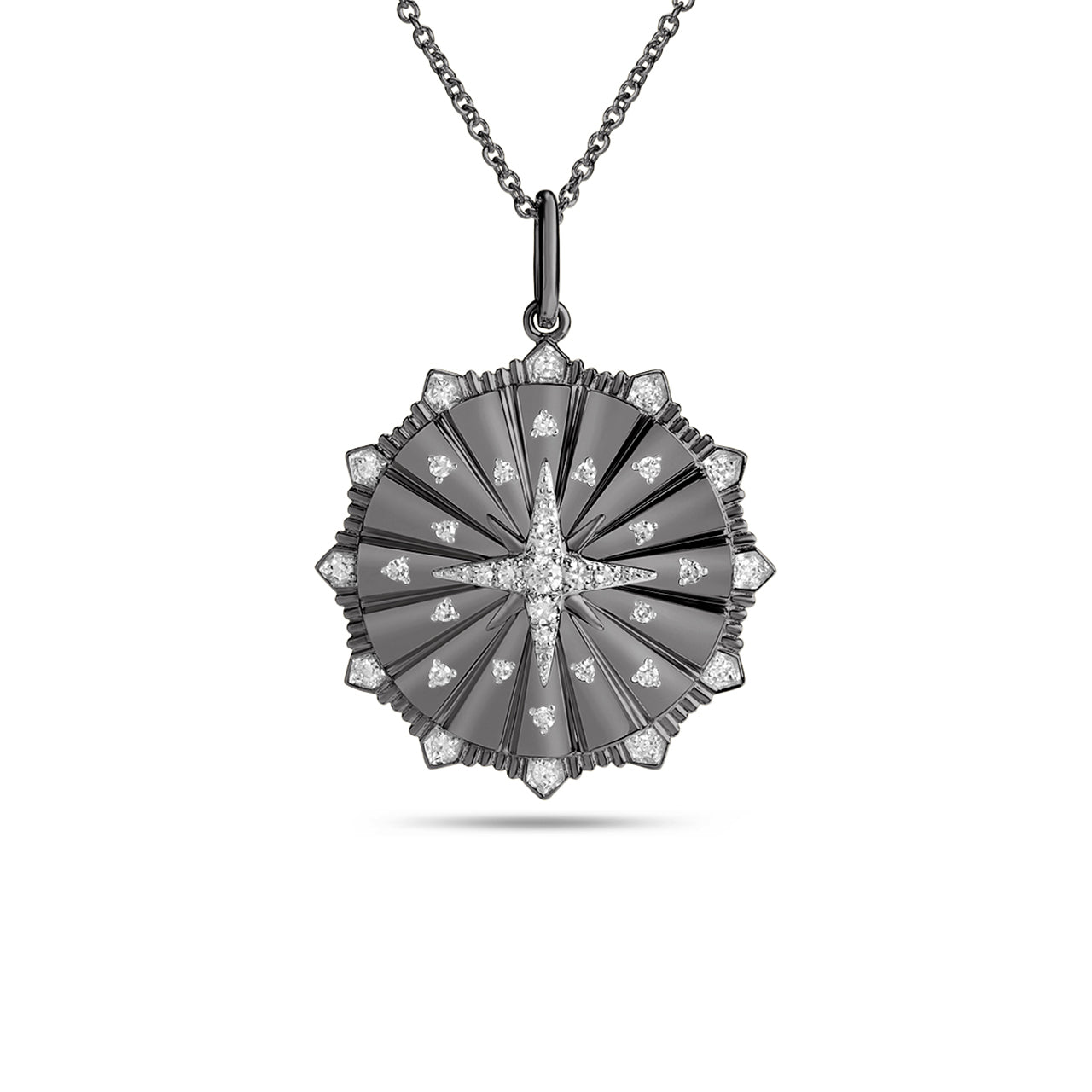Diamond Compass Galaxy 20mm Medallion Necklace