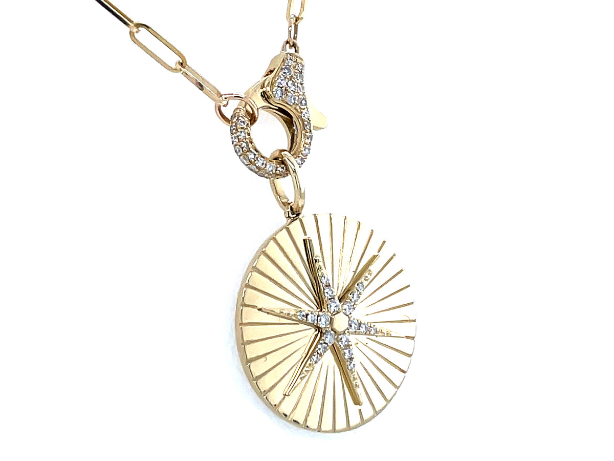 Diamond Star 6 Point Medallion Dia Lobster Clasp Pendant 20mm, 18" Paperclip Chain