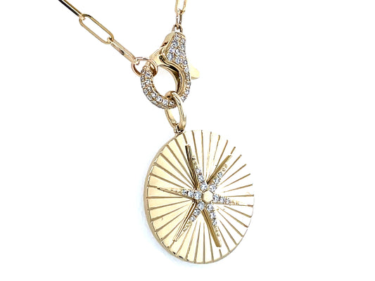 Diamond Star 6 Point Medallion Dia Lobster Clasp Pendant 20mm, 18" Paperclip Chain