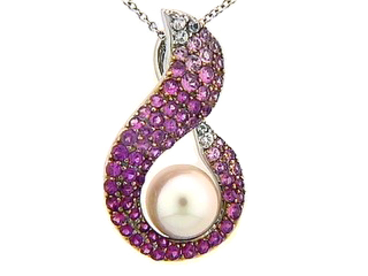 PINK SAPPHIRE & CULTURED FRESHWATER PEARL PENDANT, 18KW (H)