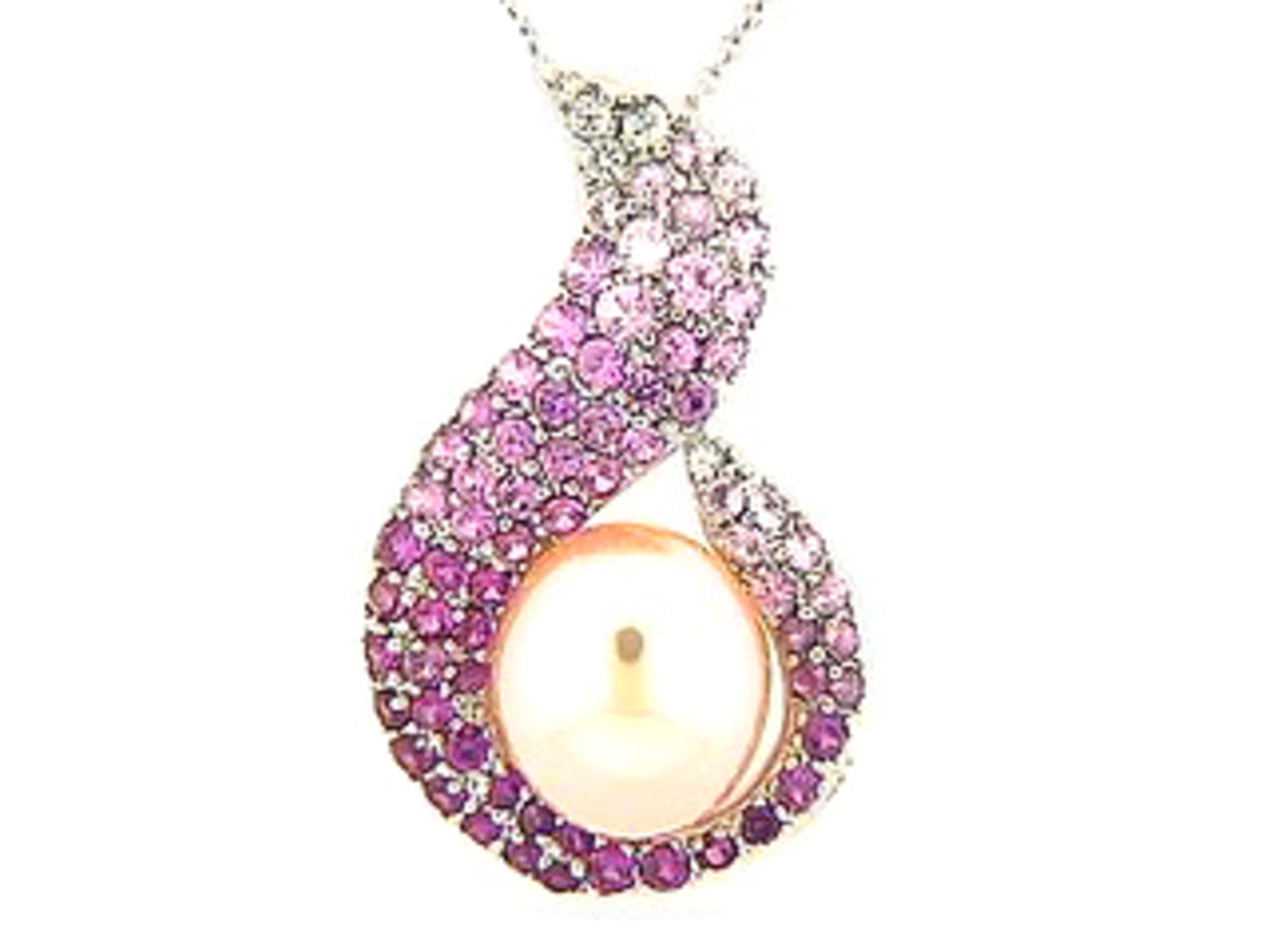 PINK SAPPHIRE & CULTURED PEARL PENDANT, 18KW (H)