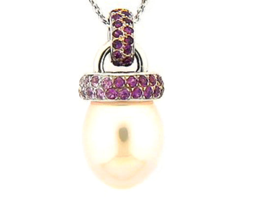 PINK SAPPHIRE & CULTURED FRESHWATER PEARL PENDANT, 18KW (H)