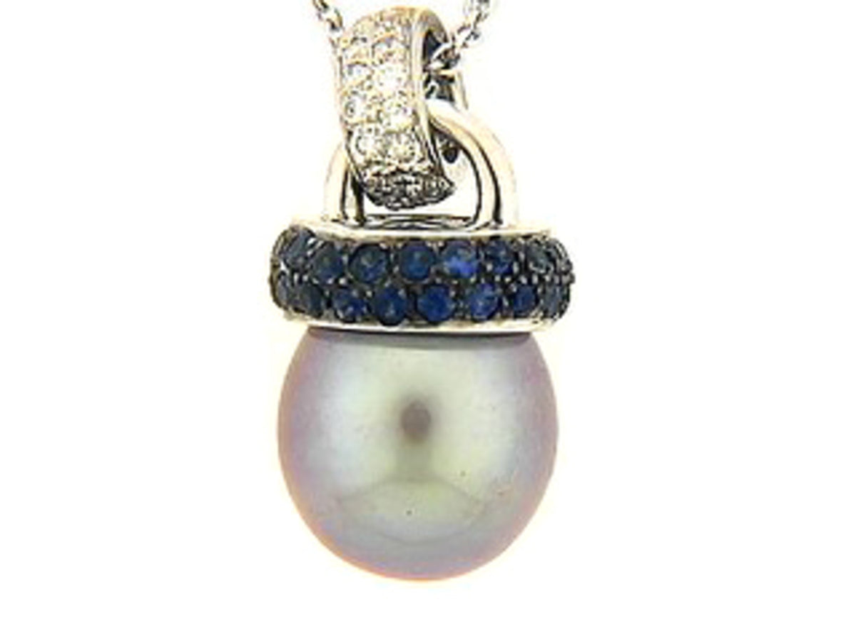 SAPPHIRE, PEARL & DIAMOND PENDANT