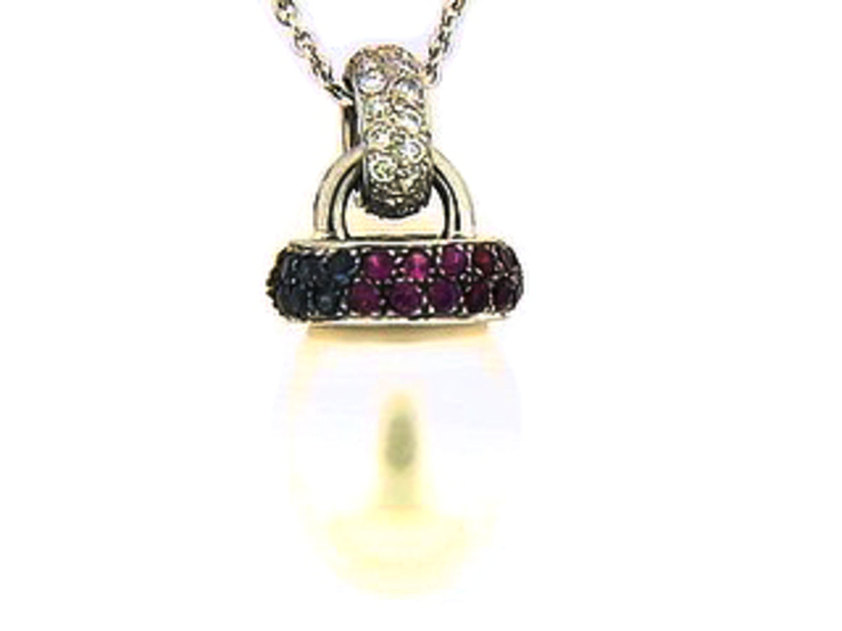 RAINBOW SAPPHIRE, CULTURED FRESH WATER PEARL & DIAMOND PENDANT