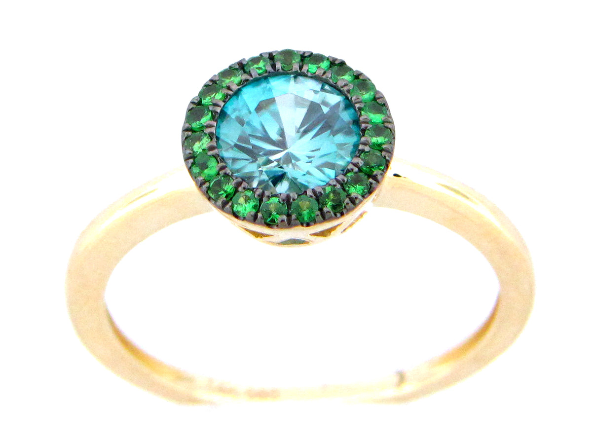 BLUE ZIRCON & TSAVORITE HALO RING