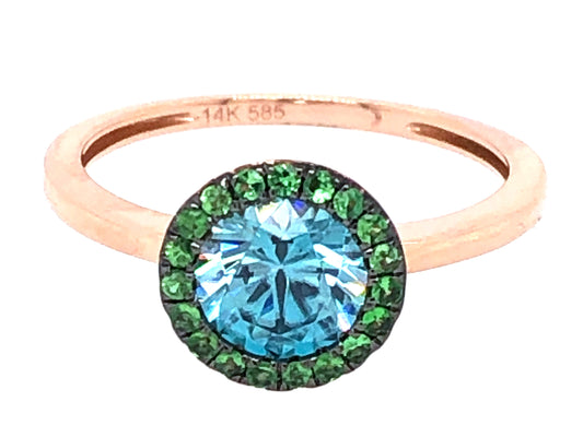 BLUE ZIRCON & TSAVORITE HALO RING