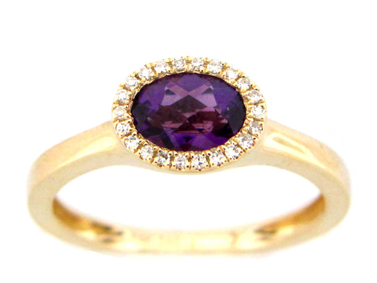 AMETHYST & DIAMOND RING, 14KY (H)