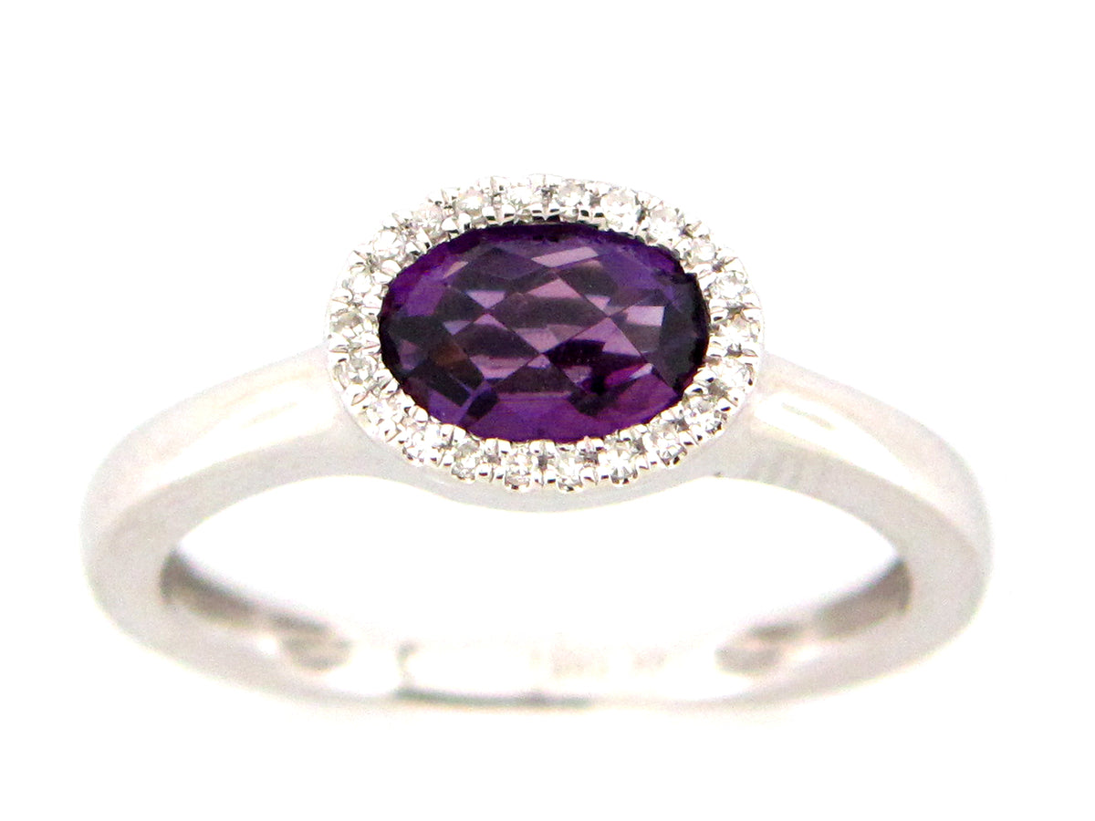 AMETHYST & DIAMOND RING, 14KW (H)