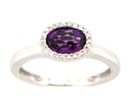 AMETHYST & DIAMOND RING, 14KW (H)