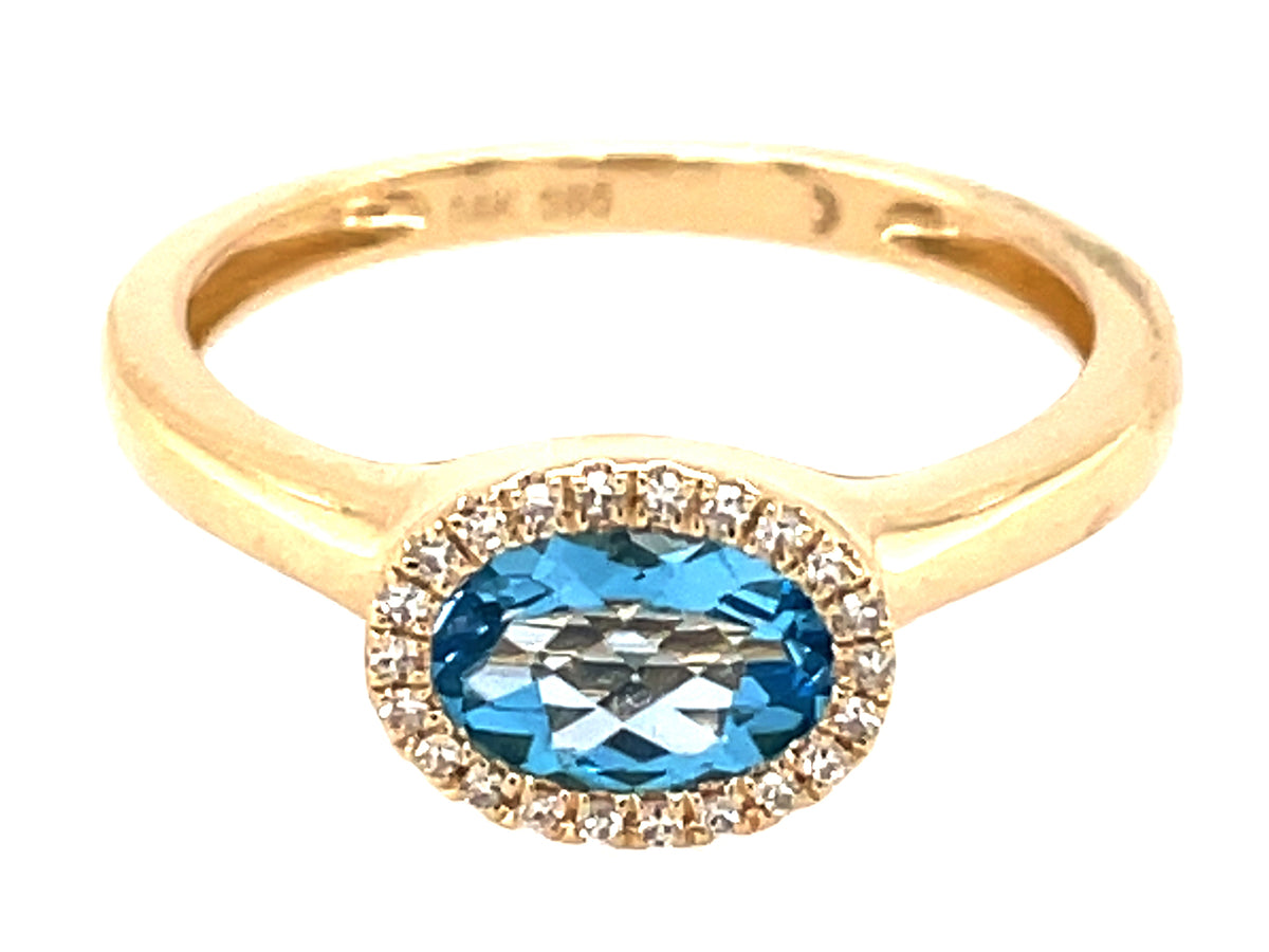 SWISS BLUE TOPAZ & DIAMOND RING, 14KY (R)