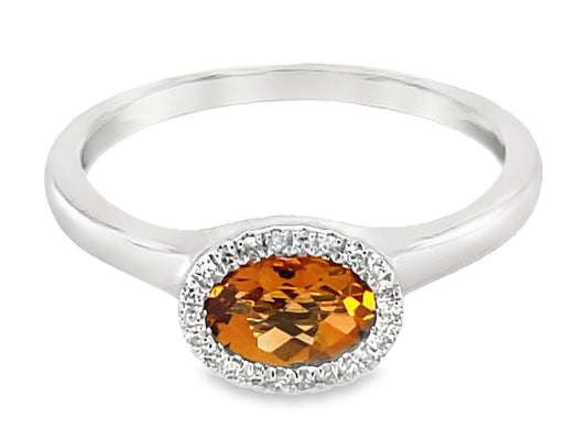 CITRINE & DIAMOND RING, 14KW (H)