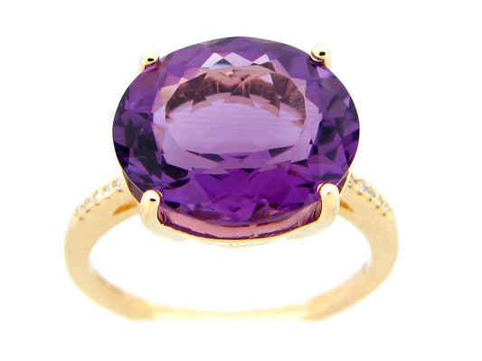 AMETHYST & DIAMOND RING, 14KY (H)