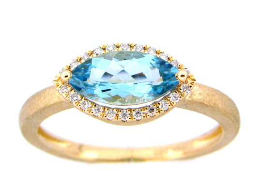 AQUAMARINE MARQUISE & DIAMOND HALO RING, SATIN FINISH, 14KY (N)