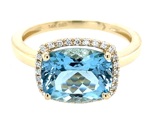 Aquamarine Cushion Diamond Halo Ring