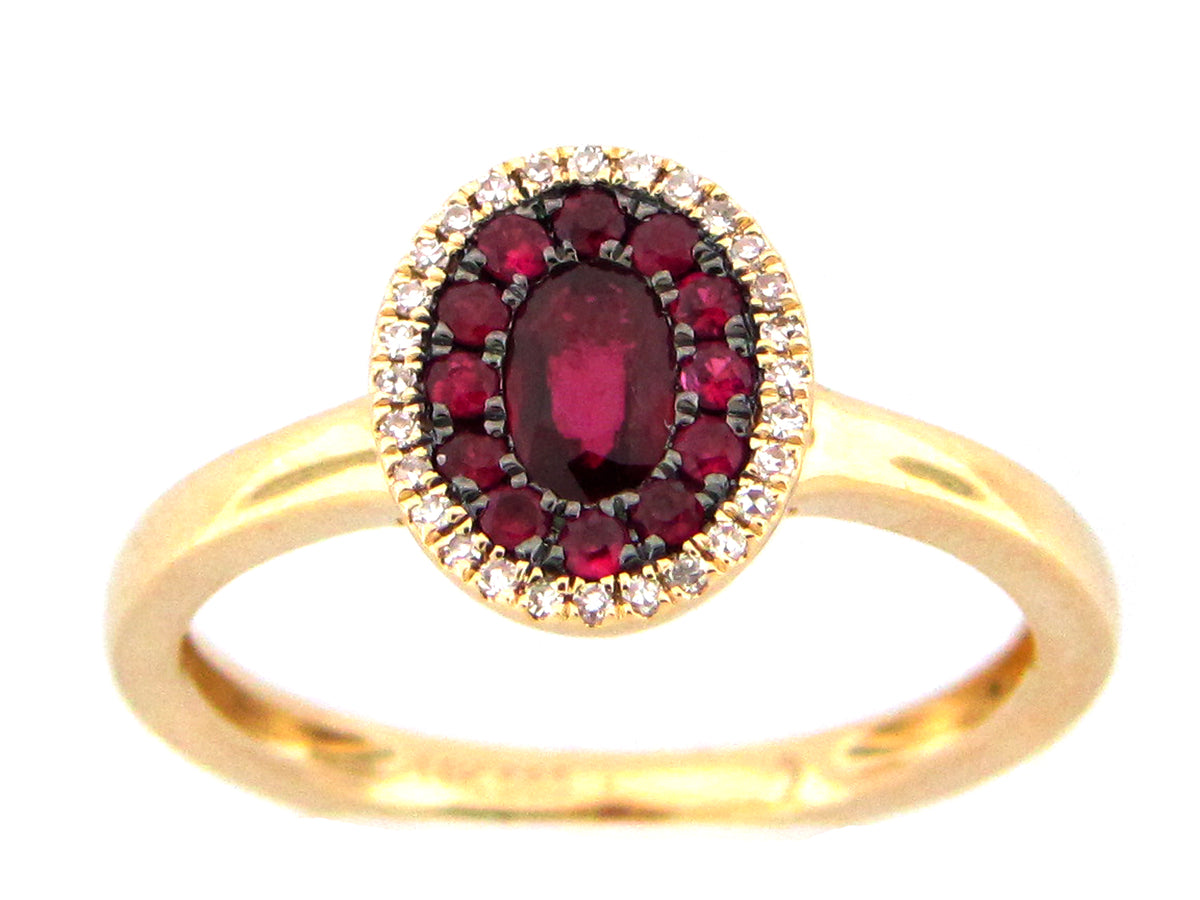 RUBY & DIAMOND OVAL CLUSTER RING