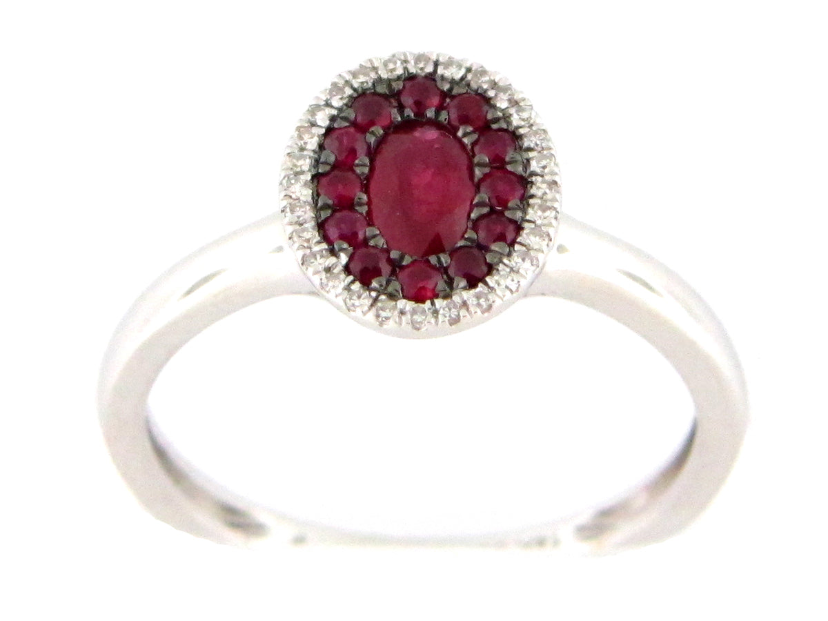 RUBY & DIAMOND OVAL CLUSTER RING