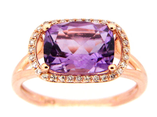 AMETHYST & DIAMOND RING, 14KR (H)