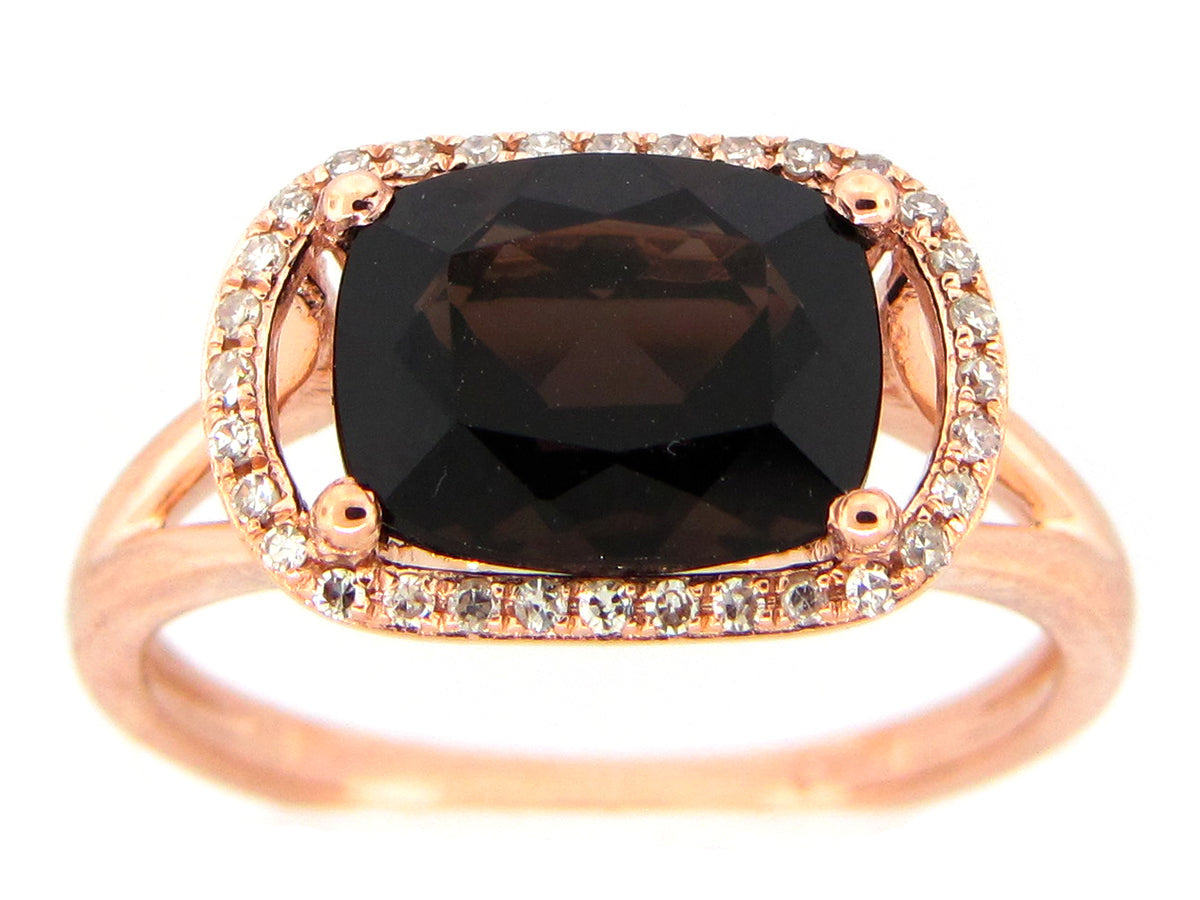 SMOKEY QUARTZ & DIAMOND RING, 14KR (H/N)