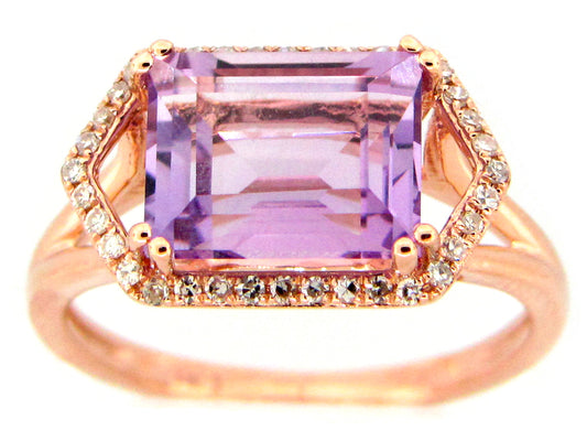 AMETHYST & DIAMOND RING, 14KR (H)