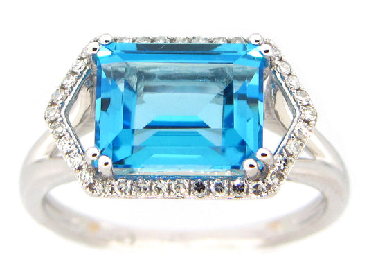 BLUE TOPAZ & DIAMOND RING, 14KW (R)
