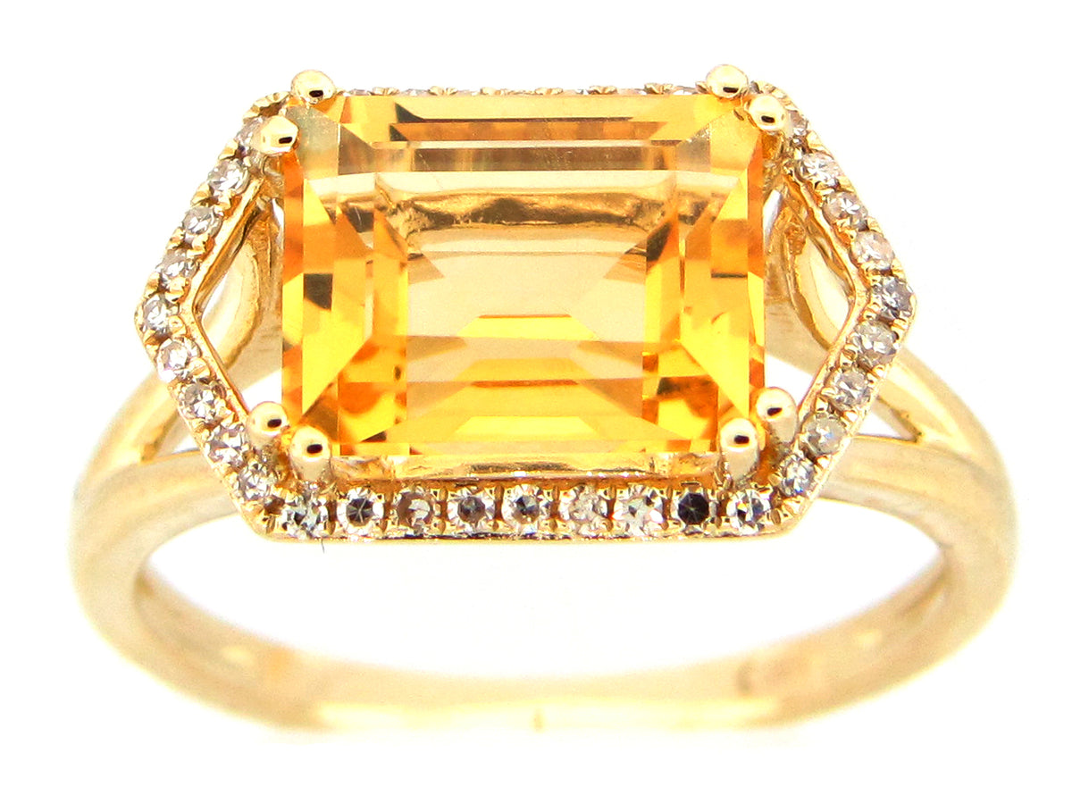 CITRINE & DIAMOND RING, 14KY (H)