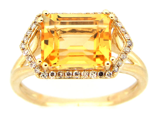 CITRINE & DIAMOND RING, 14KY (H)