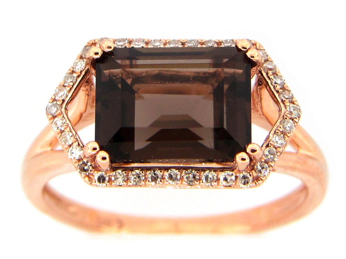 SMOKEY QUARTZ & DIAMOND RING, 14KR (H/N)