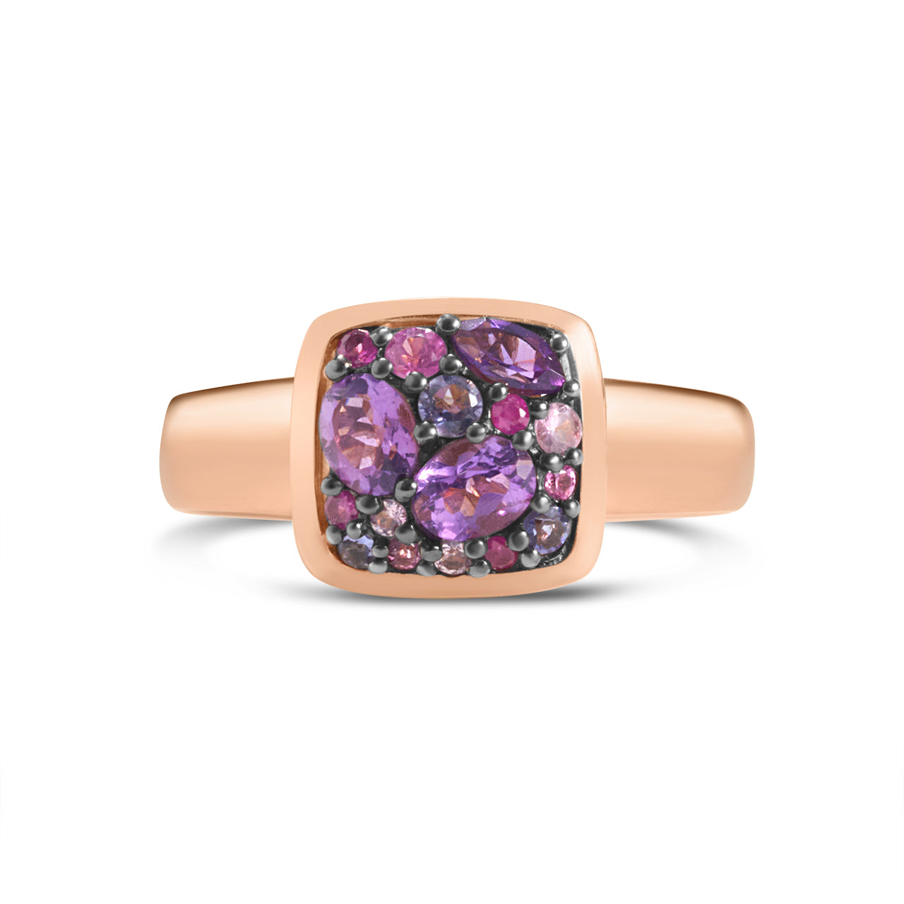 Pink & Purple Gemstone Cluster Ring