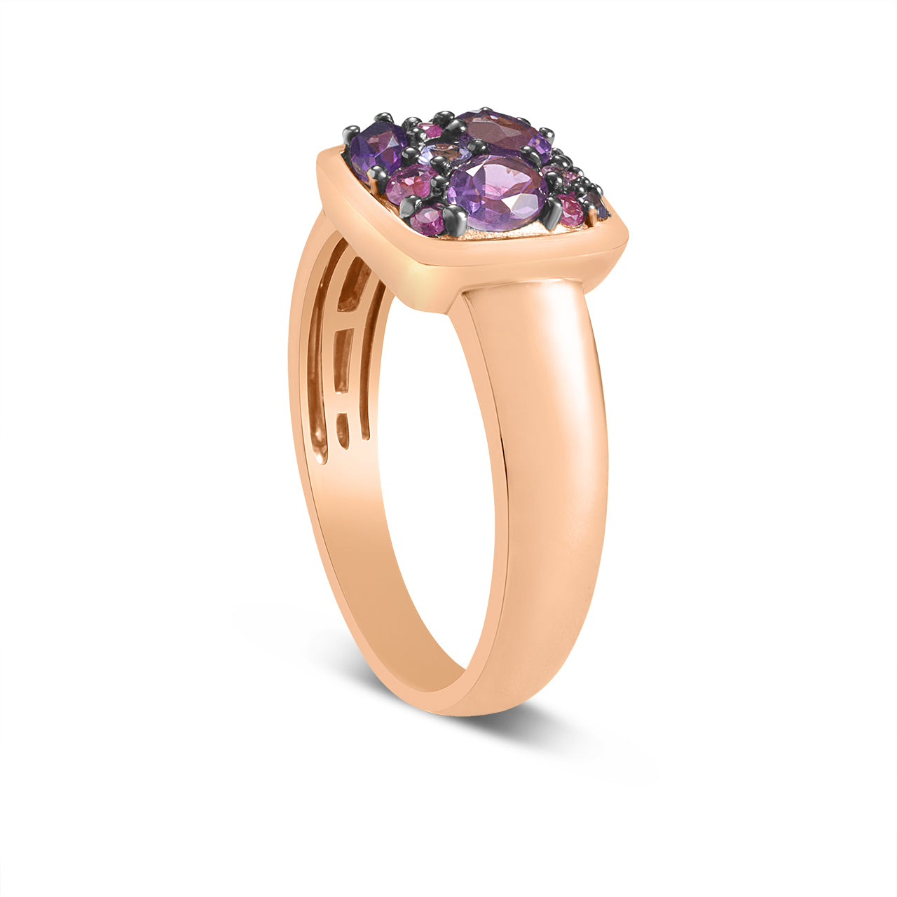 Pink & Purple Gemstone Cluster Ring