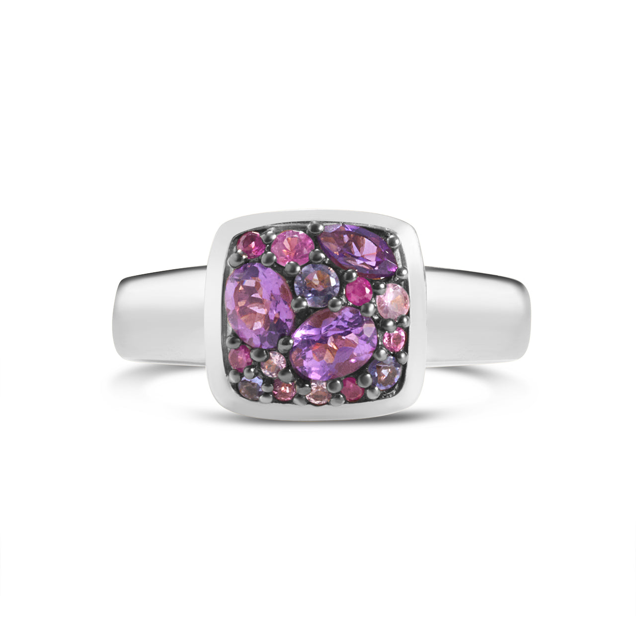 Pink & Purple Gemstone Cluster Ring