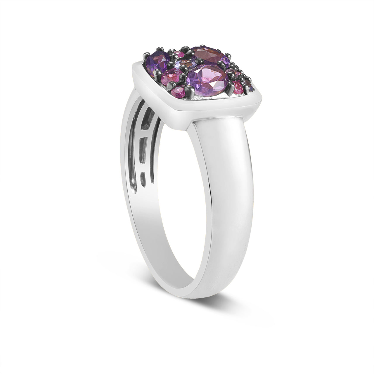 Pink & Purple Gemstone Cluster Ring