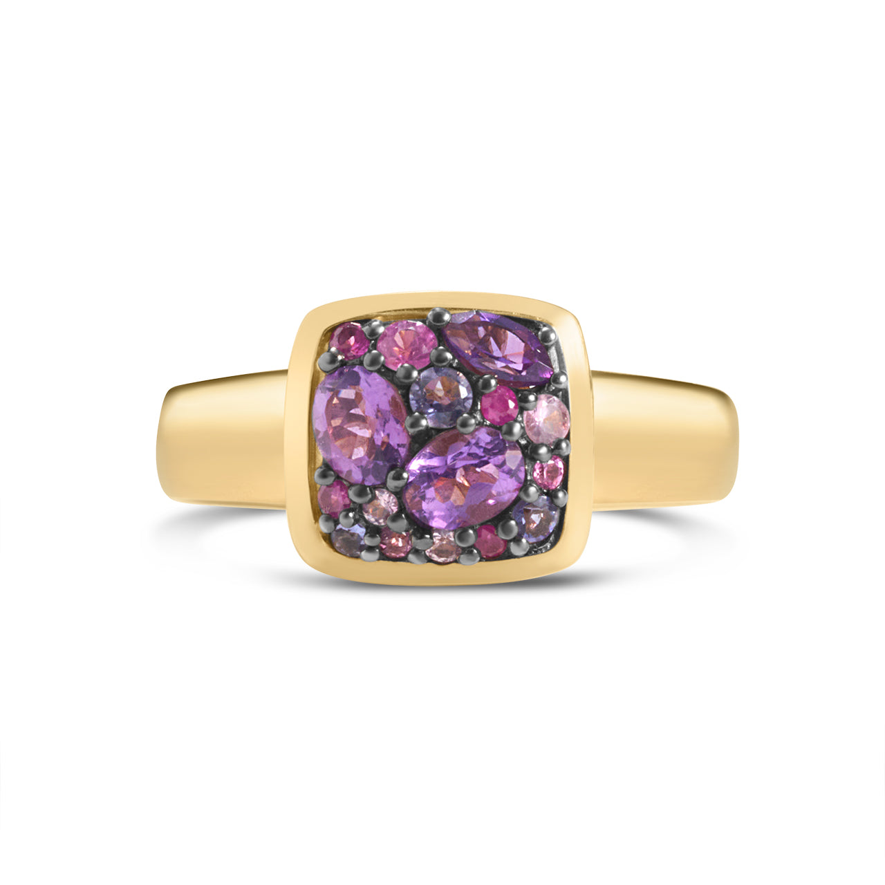 Pink & Purple Gemstone Cluster Ring