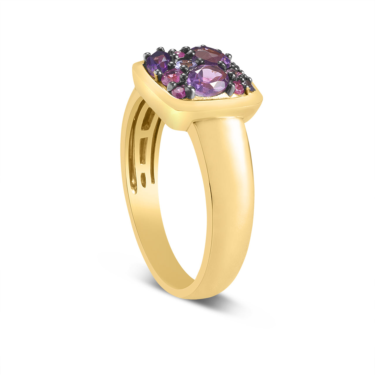 Pink & Purple Gemstone Cluster Ring