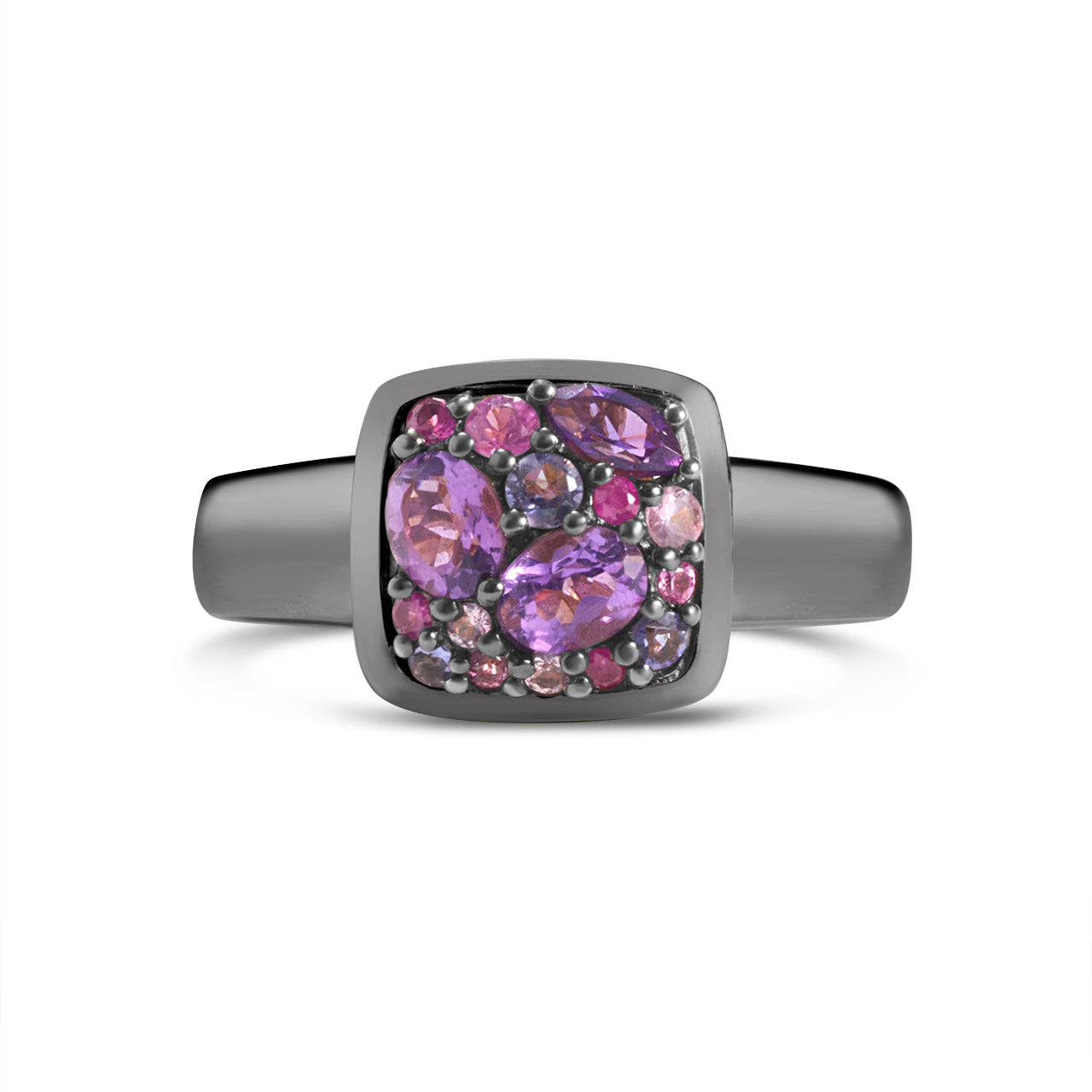 Pink & Purple Gemstone Cluster Ring