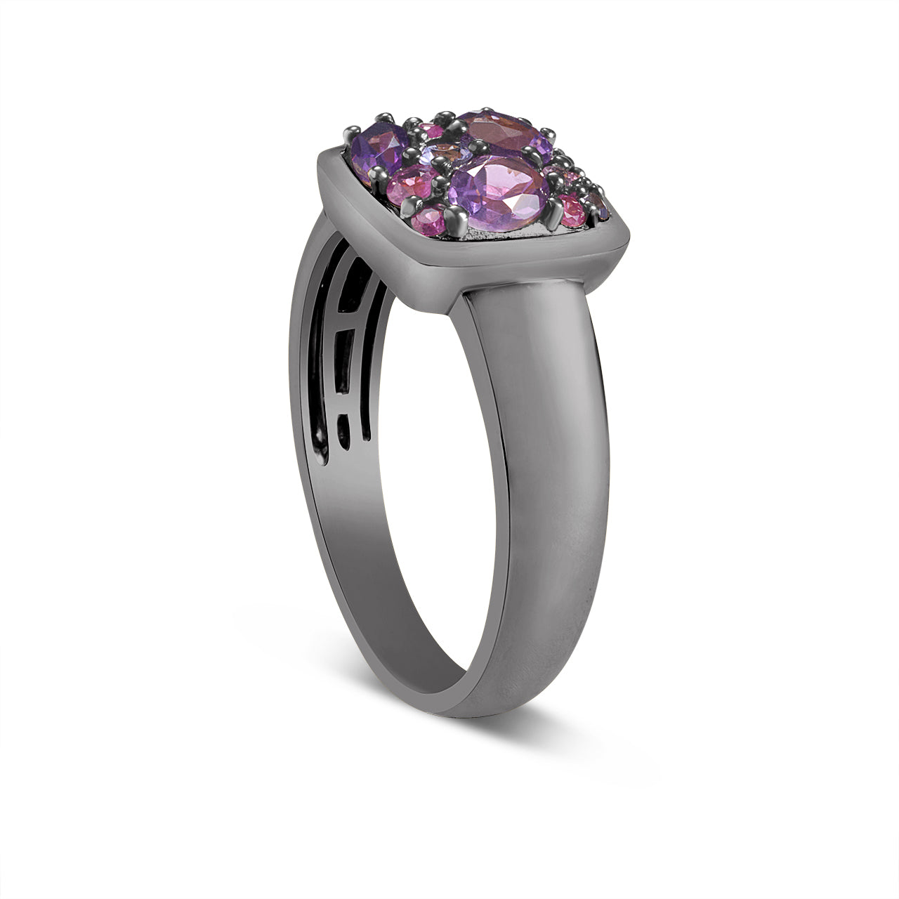 Pink & Purple Gemstone Cluster Ring